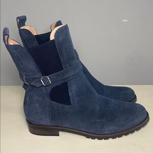 Jack Rogers navy blue suede mid calf stretchy boots